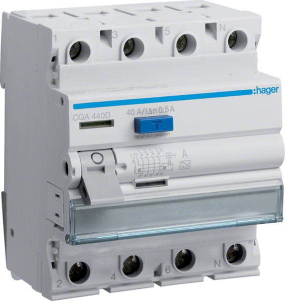 Hager CGA440D FI-Schutzschalter Fehlerstromschutzschalter 4-polig 6kA 40A 500mA Typ A