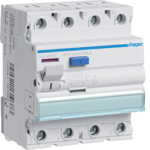 Hager CJG440D FI-Schalter 4-polig 6kA 40A 30mA Typ G/A Nennstrom vorsicherbar