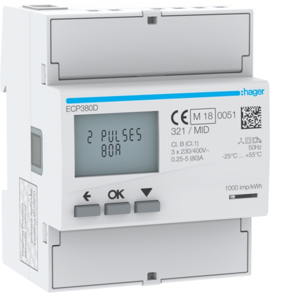 Hager ECP380D Energiezähler 3phasig direkt 80A 4TE S0 MID