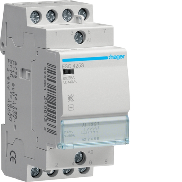 Hager ESC425S Installationsschütz brummfrei 25A 4 Schließer 230V