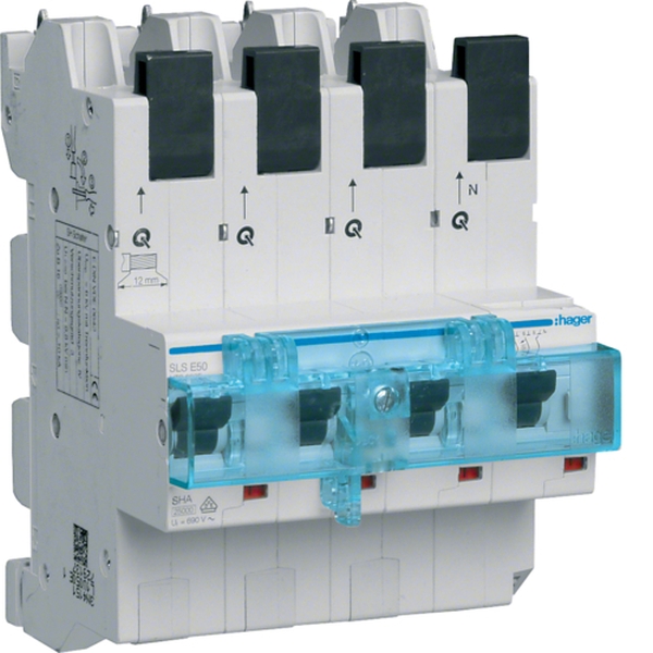 Hager HTS650E SLS-Schalter 4-polig 3P+N E-Charakteristik 50A für Sammelschiene QuickConnect