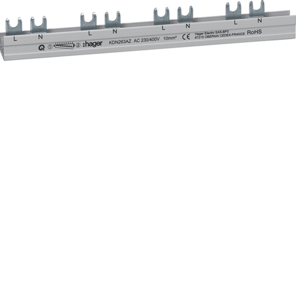 Hager KDN263AZ Phasenschiene 2P Gabelanschluss 10mm² für ARFxxxD 12TE