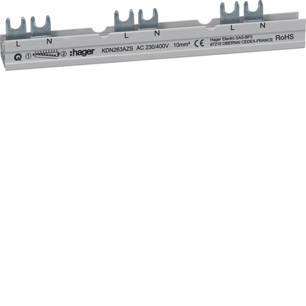 Hager KDN263AZS Phasenschiene 2P Gabelanschluss 10mm² für ARFxxxD mit Hilfsschalter 10TE