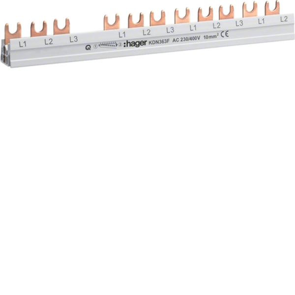 Hager KDN363F Phasenschiene 3-polig mit Gabelanschluss 10mm² 63A 12TE