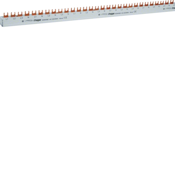 Hager KDN450E Phasenschiene 3P+N 80A Gabel 16mm² 58M für 3P+N Einspeisung und 1P+N Abgänge