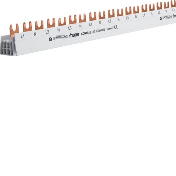Hager KDN451E Phasenschiene 3-polig+N mit Gabelanschluss 16mm² 80A 57TE