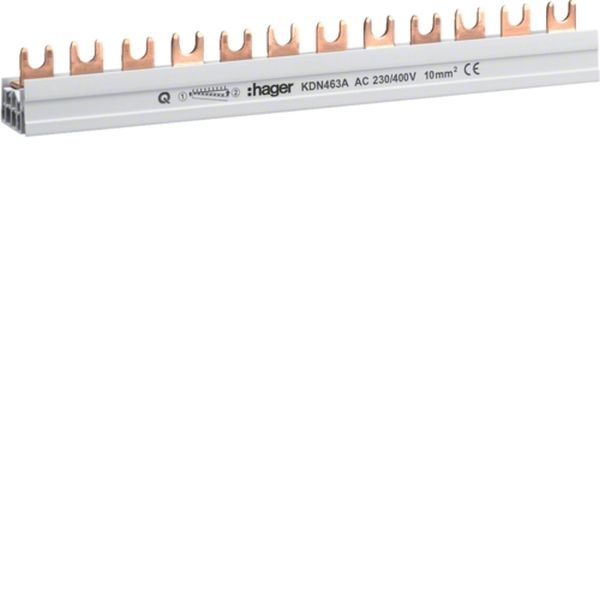 Hager KDN463A Phasenschiene 4-polig mit Gabelanschluss 10mm² 63A 12TE