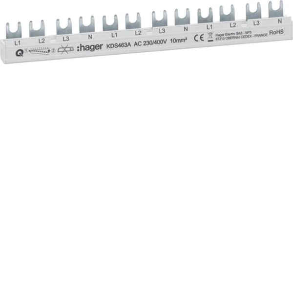 Hager KDS463A Phasenschiene 12TE 63A L1L2L3N-L1L2L3N-L1L2L3N QuickBusbar