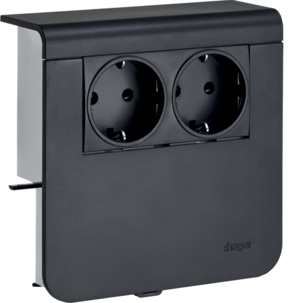 Hager SL200809009011 Geräteträger Steckdose 2-fach vorverdrahtet Steckklemmen zu SL 20x80mm schwarz