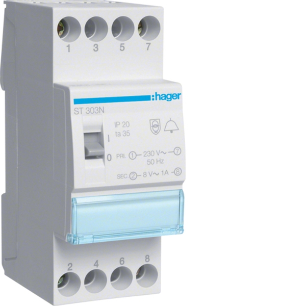 Hager ST303N Klingeltrafo 230V / 8V 8VA mit Ausschalter 2PLE