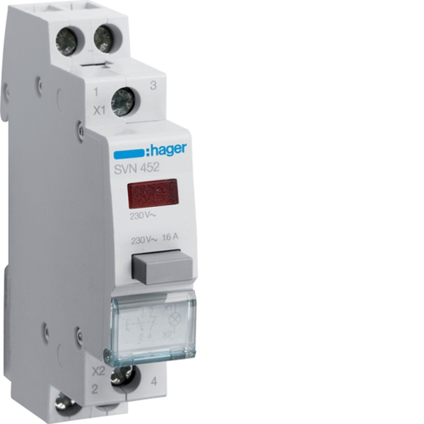 Hager SVN452 Taster 16A 1 Schließer + 1 Öffner 230V AC mit Leuchtmelder rot 1PLE