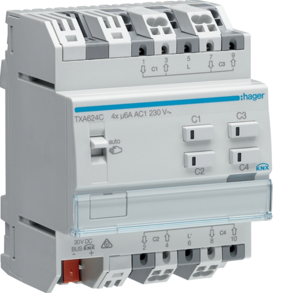 Hager TXA624C Rollladen-/Jalousieaktor 4-fach KNX easy 230V