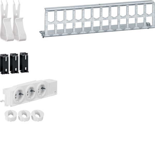 Hager UM00M4 Multimedia Kit mit 3xSteckdose,Patch-Panel RJ45 Geräte- und Kabelhalter