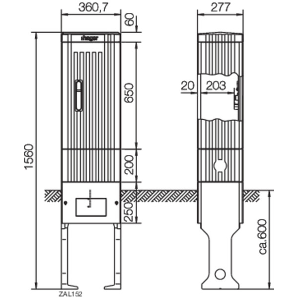 Hager ZAL152 Verteilersäule Baureihe 152 leer 1560x360,7x277mm