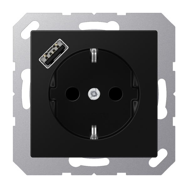 Jung A1520-18ASWM SCHUKO Steckdose 16A 250V mit USB-Ladegerät 1xTyp A integrierter erhöhter Berührungsschutz SAFETY+ Serie A graphitschwarz matt