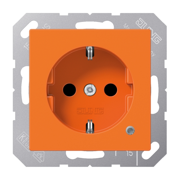 Jung A1520BFKOO SCHUKO Steckdose 16A 250V mit Funktionsanzeige integrierter erhöhter Berührungsschutz SAFETY+ Thermoplast Serie AS/A orange (für ZSV)