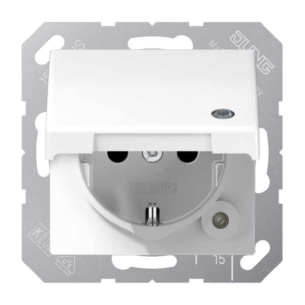 Jung ABAS1520KLKOWW SCHUKO Steckdose 16A 250V ohne Krallen mit Funktionsanzeige integrierter erhöhter Berührungsschutz SAFETY+ Klappdeckel Duroplast antibakter