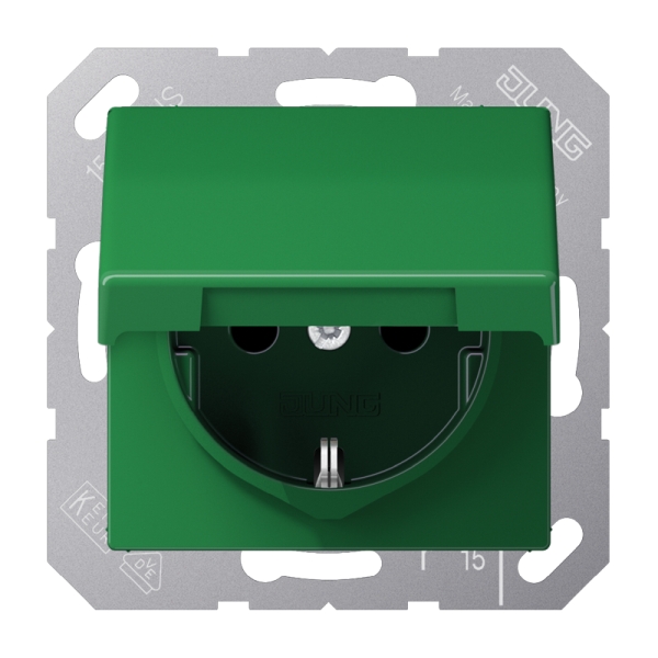 Jung AS1520BFKLGN SCHUKO Steckdose 16A 250V Klappdeckel Thermoplast Serie AS grün (für SV)
