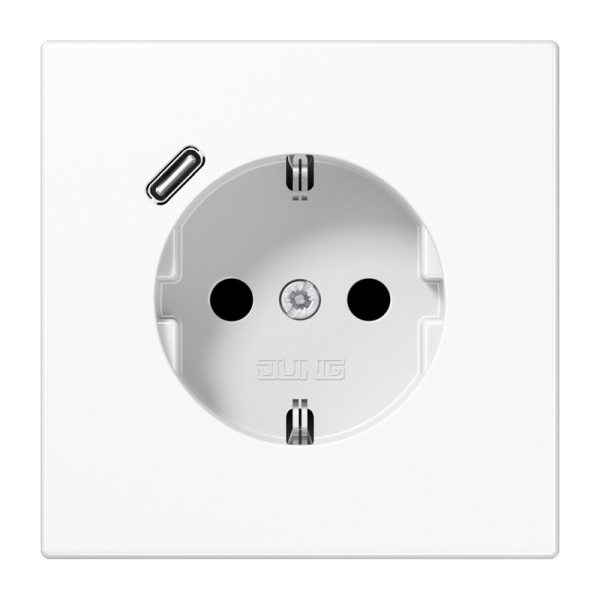 Jung LS1520-18CWW SCHUKO Steckdose 16A 250V mit USB-Ladegerät 1xTyp C integrierter erhöhter Berührungsschutz SAFETY+ Serie LS alpinweiß