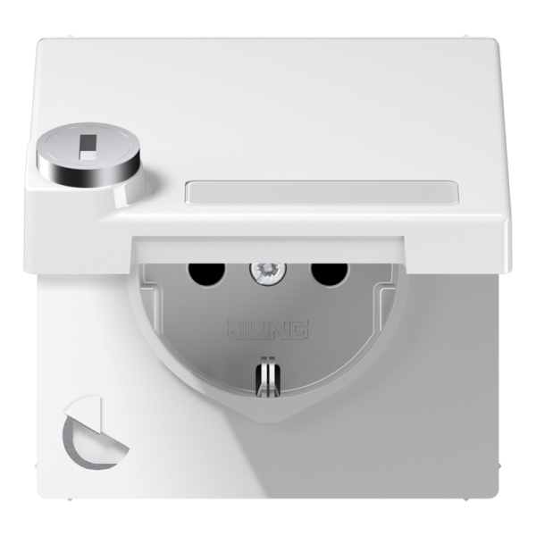Jung LS1520NAKLSLWW SCHUKO Steckdose 16A 250V mit Schriftfeld integrierter erhöhter Berührungsschutz SAFETY+ Klappdeckel mit Sicherheitsschloss Thermoplast Se