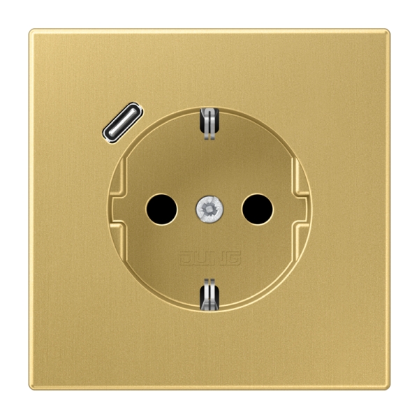 Jung ME1520-18CC-L SCHUKO Steckdose 16A 250V mit USB-Ladegerät 1xTyp C integrierter erhöhter Berührungsschutz SAFETY+ Serie LS Messing classic