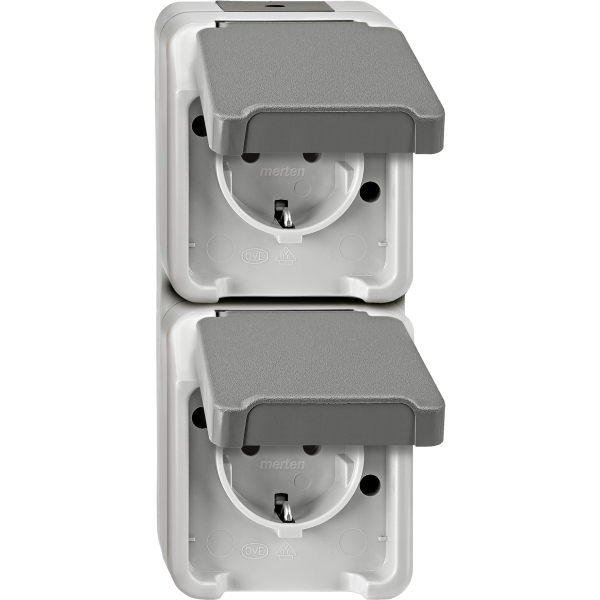 Merten MEG2329-8029 Schuko-Doppel-Steckdose senkrecht angeordnet lichtgrau AQUASTAR