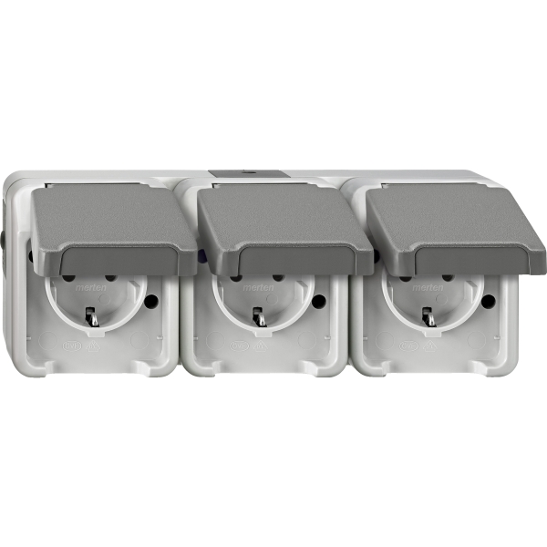Merten MEG2391-8029 Schuko-Dreifach-Steckdose waagerecht angeordnet lichtgrau AQUASTAR