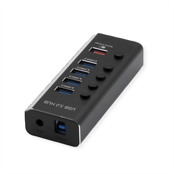 roline 14.02.5058 USB 3.2 Gen 1 Notebook Hub 4fach + 1x Ladeport (QC) einzeln schaltbar