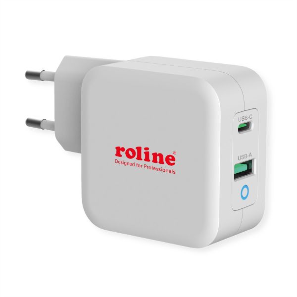 roline 19.11.1041 USB Charger mit Euro-Stecker 2 Port (Typ-A QC3.0 Typ-C PD) 65W