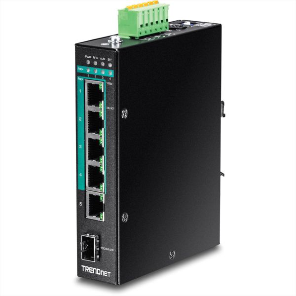 TRENDnet TI-PG541i TRENDnet 6-Port Switch PoE+ Industrial Gigabit Layer 2 DIN-Rail