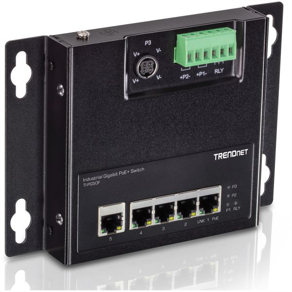TRENDnet TI-PG50F TRENDnet 5-Port Industrial PoE+ Gigabit wandmontierbarer Front Access S