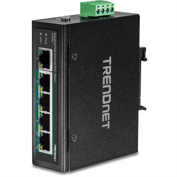 TRENDnet TI-PE50 TRENDnet DIN-Rail Switch 5-Port Industrial Fast Ethernet PoE+