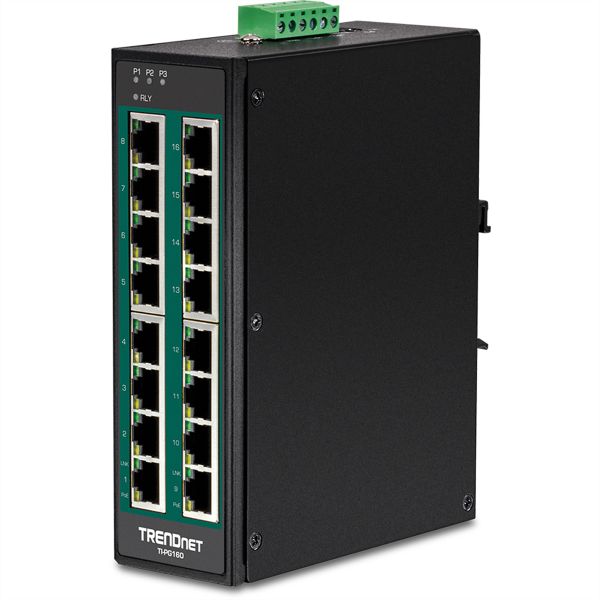 TRENDnet TI-PG160 TRENDnet DIN-Rail Switch PoE+ 16-Port Industrial Gigabit