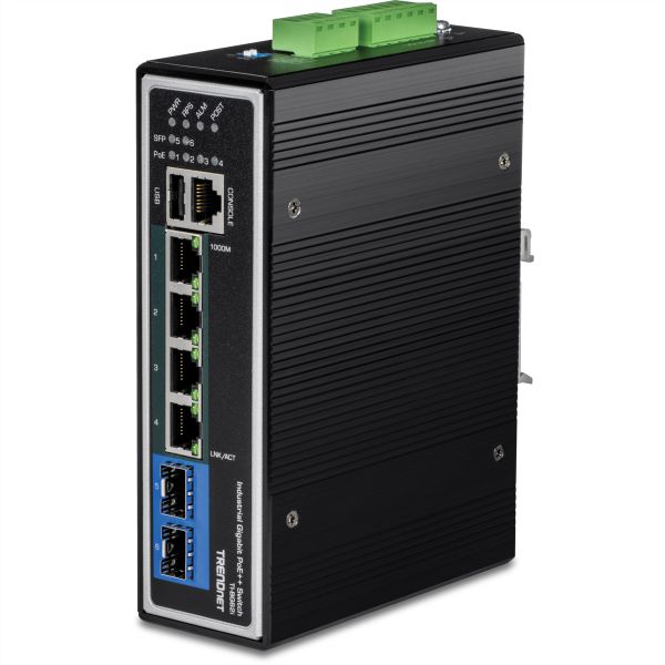 TRENDnet TI-BG62i TRENDnet 6 Port DIN-Rail Switch Industrial Gigabit L2+ Managed PoE++