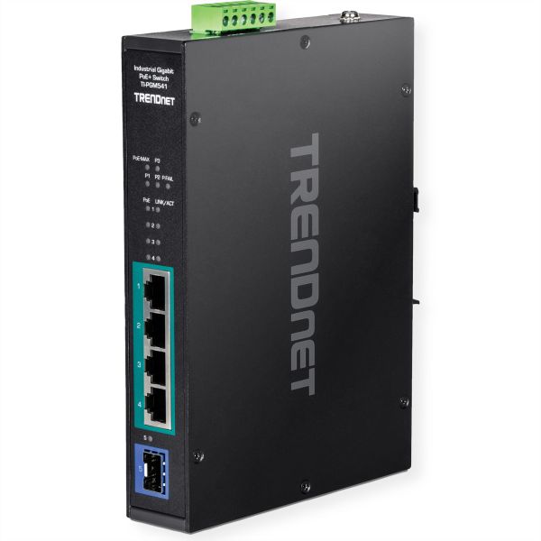 TRENDnet TI-PGM541 TRENDnet 5 Port Rail Switch Industrial Gigabit PoE+ schwarz