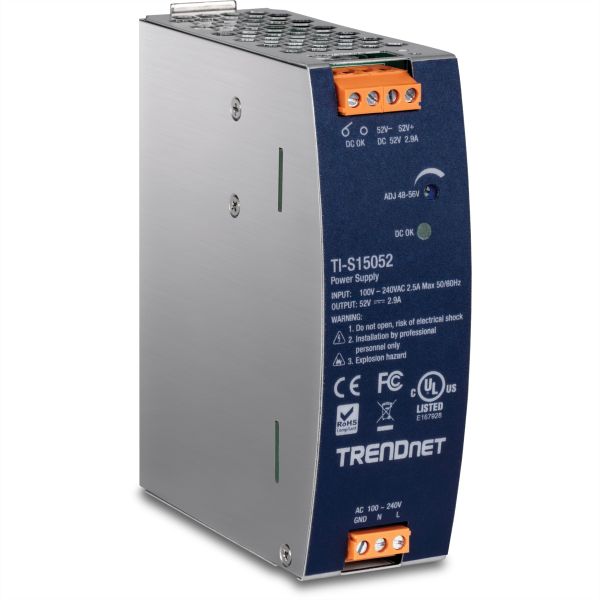 TRENDnet TI-S15052 TRENDnet DIN-Rail Power Supply 150W 52V DC 2.89A AC zu DC mit PFC