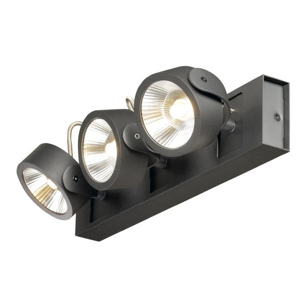 SLV 1000131 KALU, Wand- und Deckenleuchte, dreiflammig, LED, 3000 K, schwarz, 60°