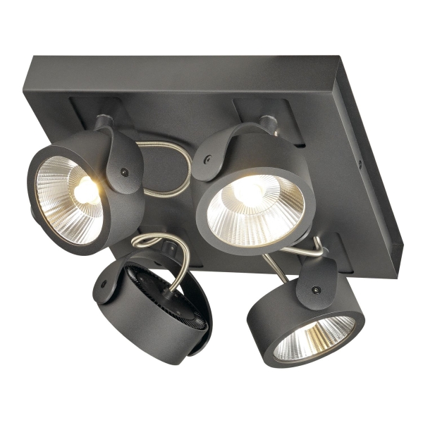 SLV 1000135 KALU, Wand- und Deckenleuchte, vierflammig, LED, 3000 K, viereckig, schwarz, 60°