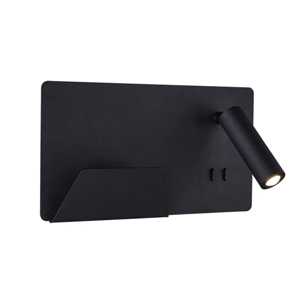 SLV 1003455 SOMNILA SPOT, Indoor LED Wandaufbauleuchte 3000 K schwarz Version links inkl. USB Anschluss