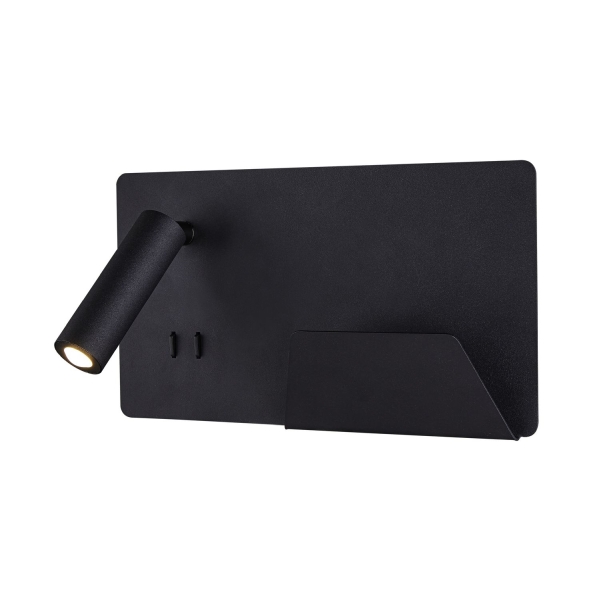SLV 1003456 SOMNILA SPOT, Indoor LED Wandaufbauleuchte 3000 K schwarz Version rechts inkl. USB Anschluss