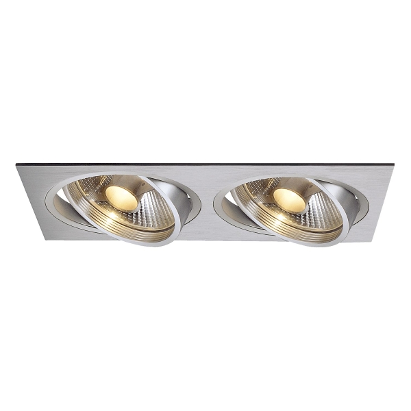 SLV 111382 NEW TRIA, Einbauleuchte, zweiflammig, QPAR111, rechteckig, aluminium gebürstet, max. 150 W, inkl. Clipfedern
