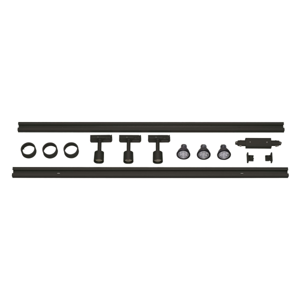 SLV 143190 1PHASEN-HOCHVOLT-SET, dreiflammig, schwarz, inkl. 2x1 m Hochvoltschiene, 3x Purileuchtköpfe, Längsverbinder, 2 Endkappen, 3x Dekoring, 3x GU10 LED