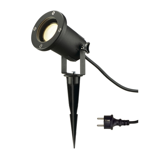 SLV 227410 BIG NAUTILUS, Outdoor Spiessleuchte, QPAR51, IP65, schwarz, max. 11 W, inkl. 1,5 m Kabel mit Stecker