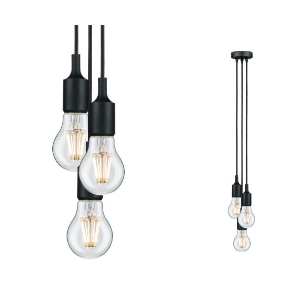 Paulmann 503.82 Neordic Pendelleuchte Ketil E27 max. 3x60W Schwarz dimmbar Silikon#Metall
