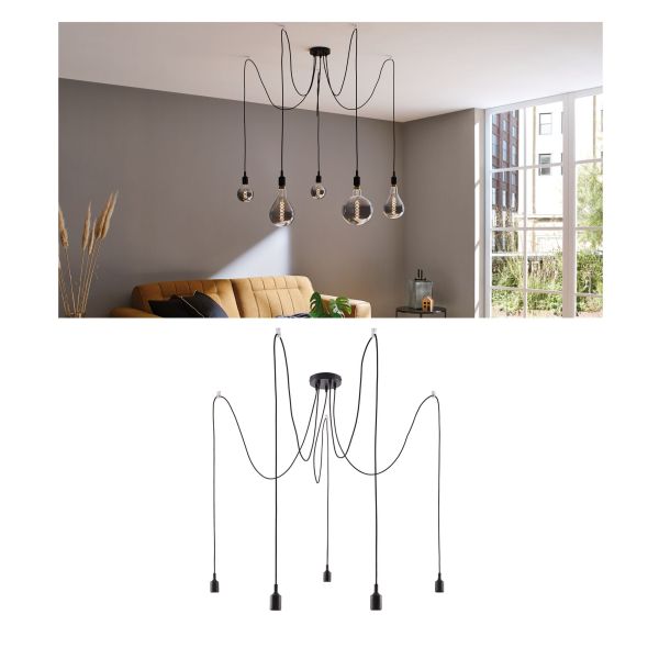 Paulmann 503.89 Neordic Pendelleuchte Ketil E27 max. 5x60W Schwarz dimmbar Silikon#Metall