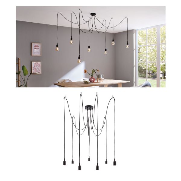 Paulmann 503.90 Neordic Pendelleuchte Ketil E27 max. 7x60W Schwarz dimmbar Silikon#Metall