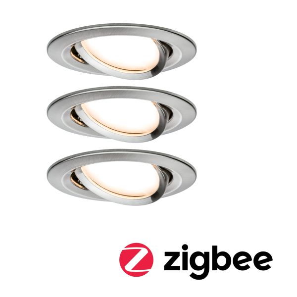Paulmann 5141 Smart Home Zigbee Bundle Smart Home Zigbee 3.0 Einbauleuchte Nova Coin + Zigbee Cephei schwenkbar rund 84mm 50° Coin 3x6W 3x470lm 230V 2700K Eisen gebürstet