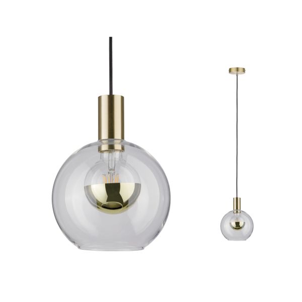 Paulmann 797.25 Neordic Pendelleuchte Esben E27 max. 20W Klar#Messing gebürstet dimmbar Glas#Metall