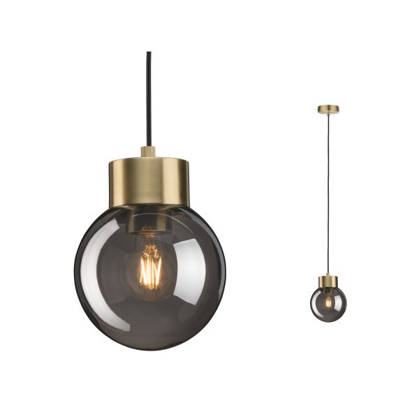 Paulmann 797.43 Neordic Pendelleuchte Linja E27 max. 20W Rauchglas#Messing gebürstet dimmbar Spiegel#Glas#Metall