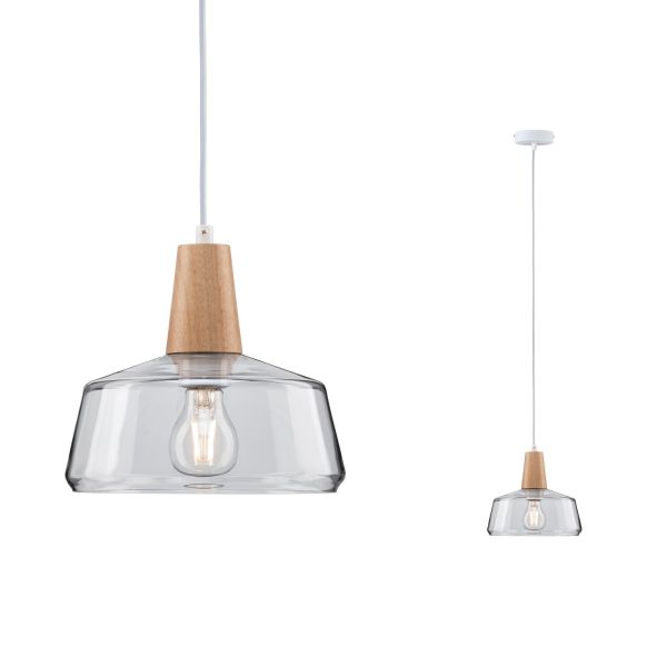 Paulmann 797.44 Neordic Pendelleuchte Yva E27 max. 20W Holz#Klar dimmbar Holz#Glas